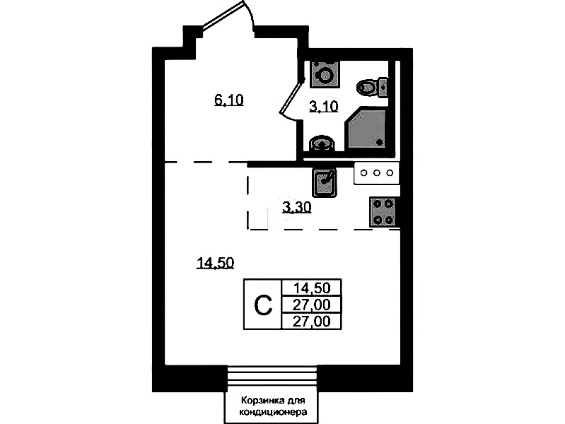 Квартира студия 27 м², 3/7 эт., ЖК «Курортный квартал»